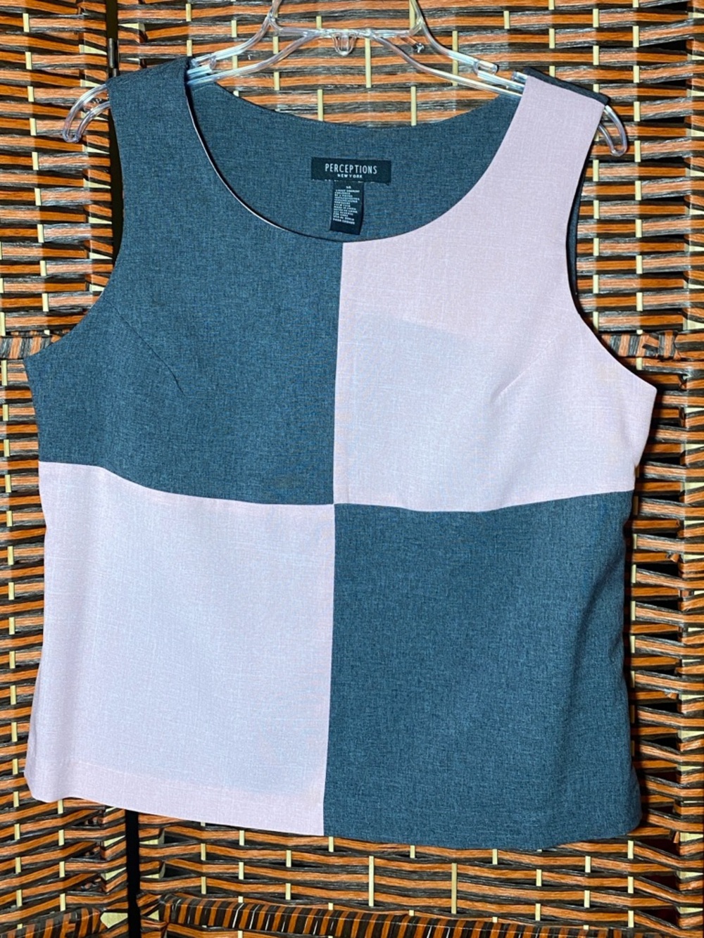 Perceptions New York Grey & Pink Colorblock Sleeveless Blouse Size 14 Career Top